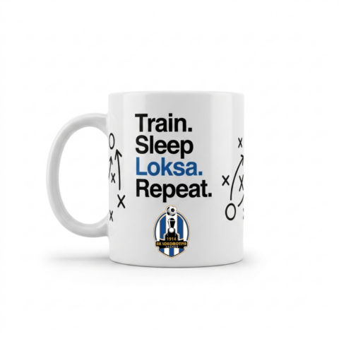 Keramička šalica NK Lokomotiva – "Train. Sleep. Loksa. Repeat."